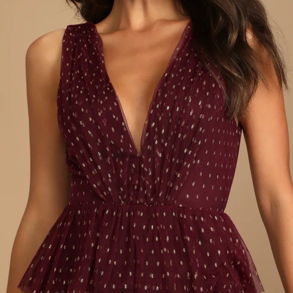 Lulus Burgundy and Gold accent Dress Size Medium - Picture 2 of 4